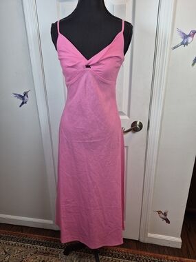 NWT IDS Pink Linen Blend Twisted Bust Midi Dress Coquette Vacation Summer 6